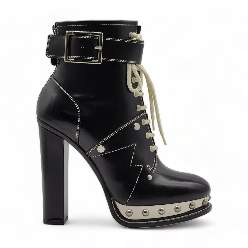 Alexander McQueen Leather Rivet Heeled Boots - Picture 3 of 6